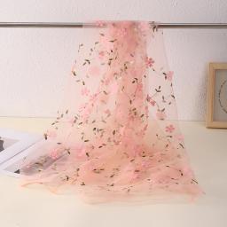 Tecido De Renda De Malha De Bordado De Flor Rosa Empoeirado, Tecido de tule macio para roupas DIY, Padrão Floral - Image 1