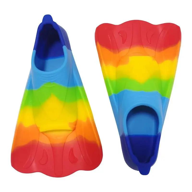 Confortáveis nadadeiras de silicone para crianças, nadadeiras para natação e mergulho, nadadeiras de treinamento para meninas e meninos, iniciantes arco-íris - Image 1