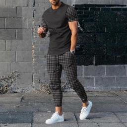 Conjunto de 2 peças de treino masculino, roupa esportiva impressa em 3D, camiseta de manga curta, calça comprida, terno streetwear, roupas masculinas, moda, 2024 - Image 1