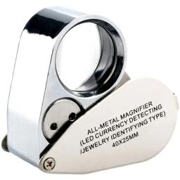 Lupa de metal com luzes LED, Lupa dobrável para identificação Selos Antigos Jóias Diamante Lupas, 40X - Image 1