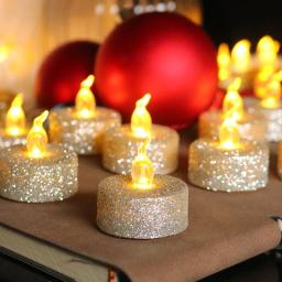 12/3 pçs velas de pó de ouro led flash velas luzes sem chama glitter tealight velas para festa de aniversário decorações de casamento - Image 2