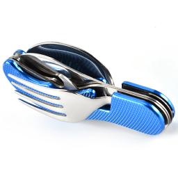 4 em 1 conjunto de utensílios de mesa acampamento ao ar livre cozinhar suprimentos colher aço inoxidável dobrável kits de bolso casa piquenique caminhadas ferramentas viagem - Image 1