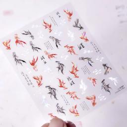 Adesivos para manicure e nail art, decalque, peixe, koi, carpa, vermelho, branco, preto, peixe, lótus, flor, golfinho, sereia, verão - Image 6