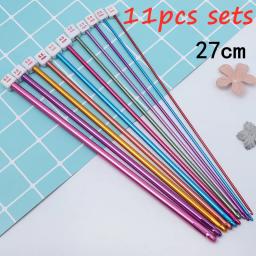 Conjunto De Agulhas De Malha De Alumínio, Cores Sortidas, Ganchos Tunisinos e Afegãos, Kit De Ferramentas De Costura, DIY, 11 PCs - Image 1