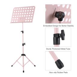 Destacável portátil Metal Music Stand, instrumentos musicais para piano, violino, folha de guitarra, acessório musical, preto e rosa - Image 3