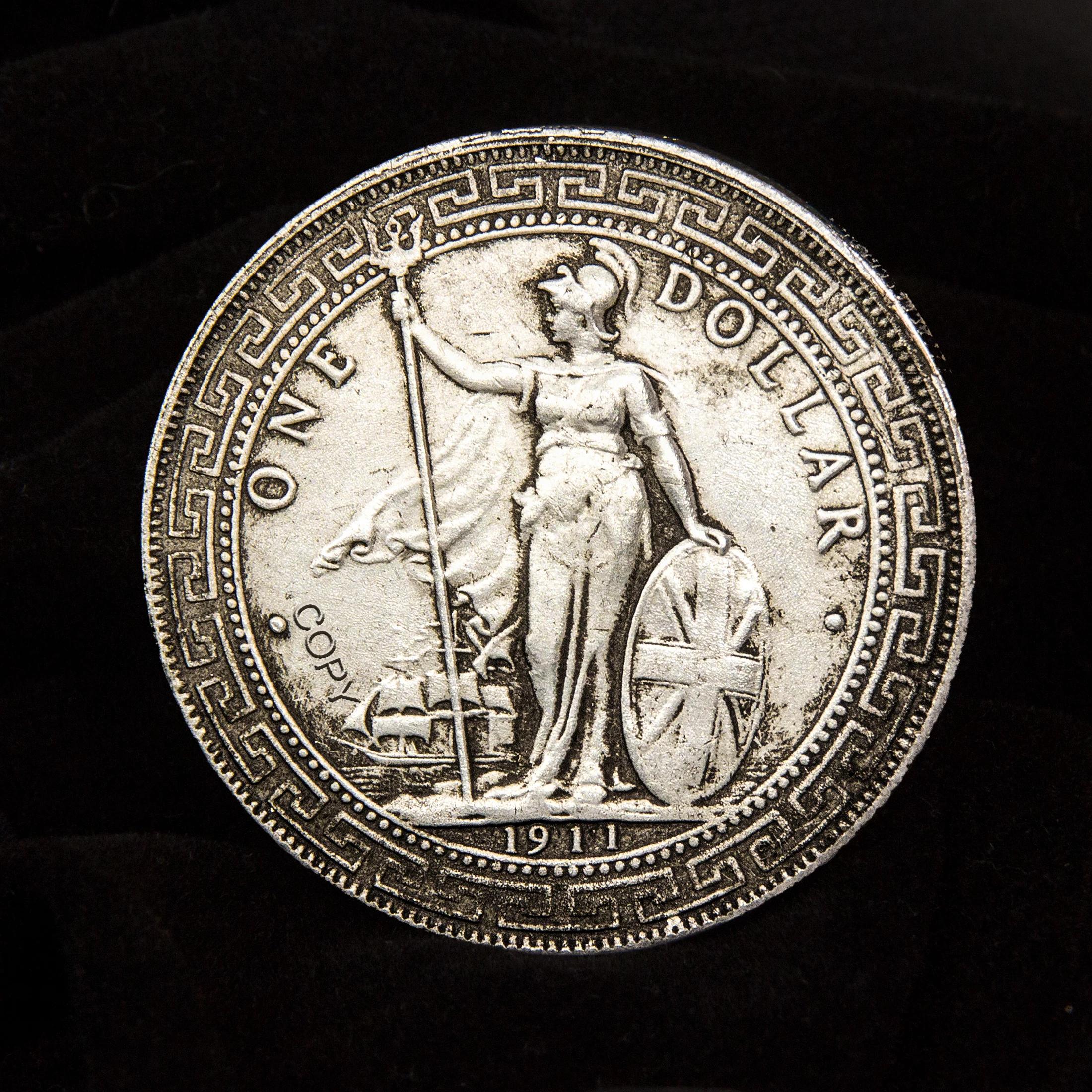 Rainha britânica Standing Man Dólar de Prata, Dólar do Comércio Britânico, 1 Dólar, Hong Kong Yi Yuan, Moeda, China Moedas - Image 1