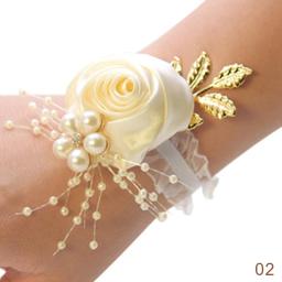 Artificial pérola rosa pulso flores, dama de honra pulseira, corsage, nupcial mão flores, festa de casamento, prom suprimentos, 1pc - Image 3