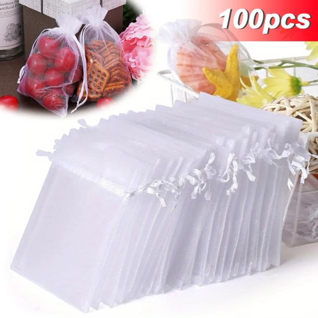 100 Sacos de Organza LYSXP com Cordão - 10 Cores Aleatórias para Joias e Lembrancinhas