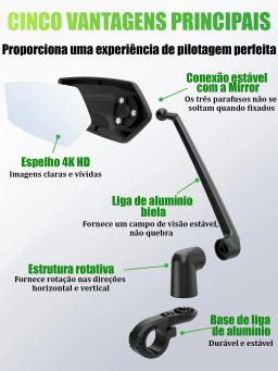 Rbrl espelho retrovisor grande angular para bicicleta, espelho retrovisor ultra transparente esquerdo e direito com braço de espelho estendido para scooter elétrica - Image 4
