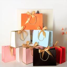 10 Pçs/lote Caixa de Presente de Papel Sacos De Papel de Presente Com Alça de Fita do Ouro Personalizado Saco Caixa de Presente de Negócios Para Pequenas Empresas - Image 2