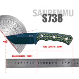 SANRENMU-Faca de lâmina fixa, Utilitário de acampamento ao ar livre, Facas de sobrevivência tática, Ferramenta EDC com bainha K, 8Cr13MoV, S738 - Image 6