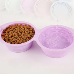 Tigela dupla de silicone dobrável Tigela dupla Recipiente de comida para cachorros, Segurança saudável Tigela de bebida para cães e gatos, Prato alimentador - Image 5