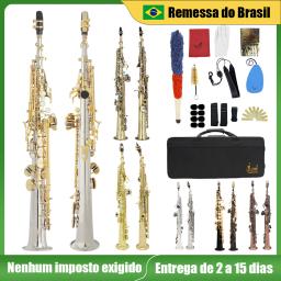 SLADE-Saxofone Soprano de Latão, Sax Straight Bb, Saxofone Profissional, Woowind Instrumento com Caso, Reeds Peças e Acessórios - Image 1