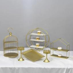 Casamento Metal Bolo Stands Conjuntos, Cor Dourada, Cupcakes, Sobremesa, Donuts, Doces, Biscoitos, Bandejas para Casa, Louça, Decoração De Festa - Image 1
