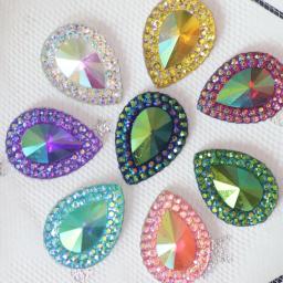Multicolor Apontou Água Gota Em Forma De Resina, Flatback Applique, Pedras De Cristal, Ornamento Colorido AB, Jóias Artesanais - Image 1