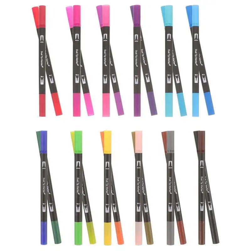 Double Ended Desenho Marcador Pen, Ponta de feltro fino, Marcadores de tinta, Kit para Journaling, Bicicletas, Adultos, 24 Pcs - Image 1