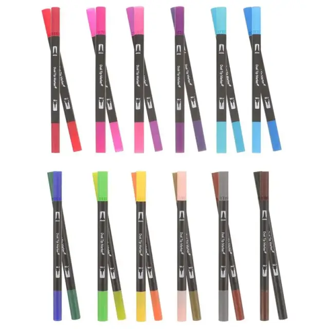 Marcador Duplo com Ponta Fina de Feltro - Kit de 24 Canetas para Journaling e Desenho de Bicicletas para Adultos