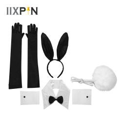 Conjunto de acessórios coelho colar de orelha de coelho laço punhos cauda luvas longas para o dia das bruxas natal cosplay festa traje adereços - Image 1