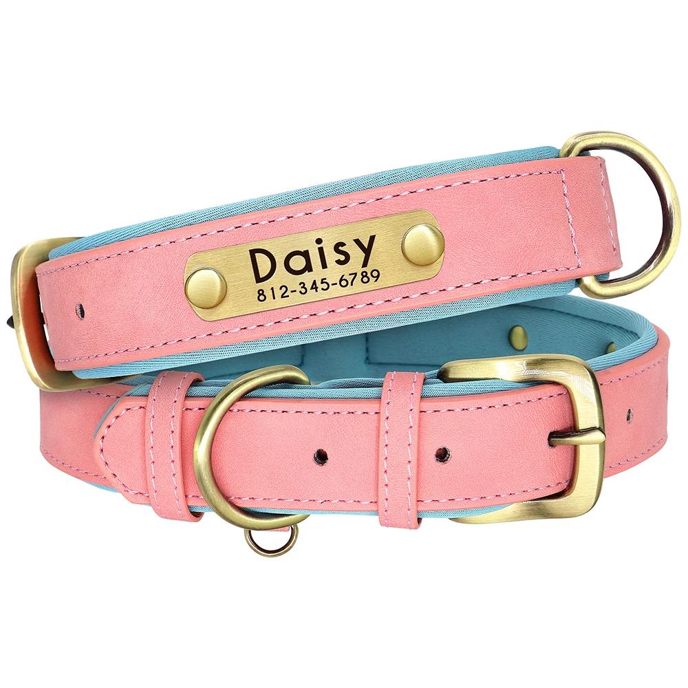 Colar de identificação do animal de estimação personalizado colar de identificação de cão macio acolchoado colar de couro personalizado nome gravado pata para cães médios pequenos pug - Image 1