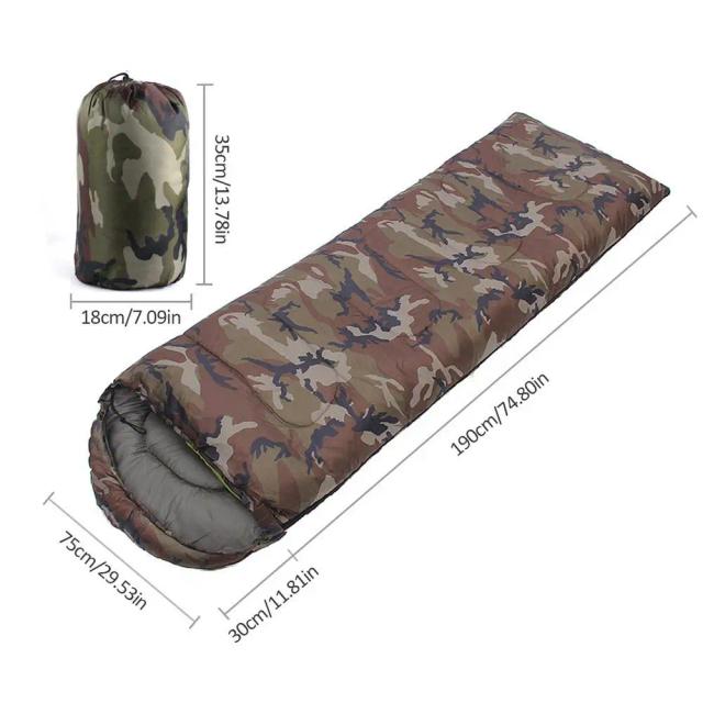 Saco de Dormir Camuflado Impermeável para Caminhadas, Envelope Portátil de Camping em Algodão Ultraleve para Inverno