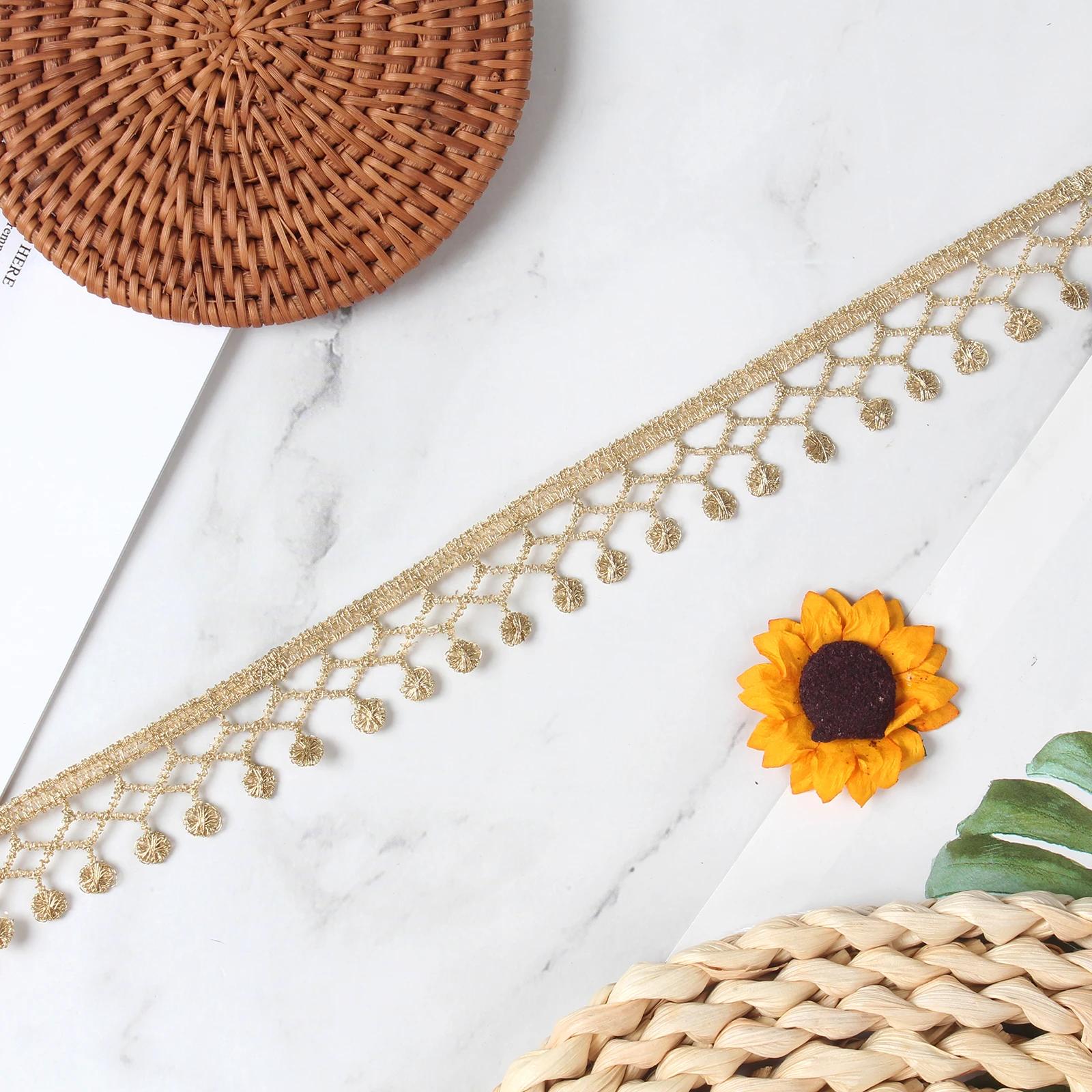 Bordado Artesanato Tiras Decorativas, Laço Dourado, Tassel Design, Acessórios de Vestuário, Decoração Do Bolo, Ouro, 5 Jardas - Image 1