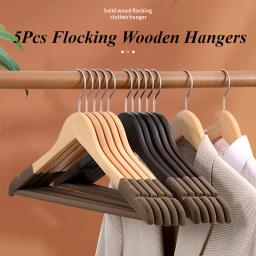 5 pçs madeira veludo terno cabides para homens antiderrapante luxo lótus madeira calça cremalheiras para pendurar vestido saias com 360 °   Gancho giratório - Image 1