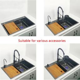 304 aço inoxidável Single Nano Kitchen Sink, Lavatório com tábua de cortar, Acima do monte, Preto fosco - Image 5