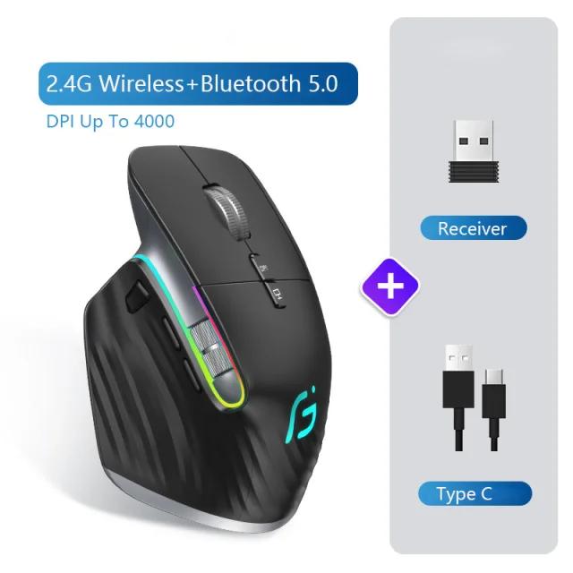Rato sem fio multi-dispositivo Bluetooth 5.0 & 3.0 mouse 2.4G sem fio mouse óptico portátil ergonômico mão direita computador ratos - Image 1