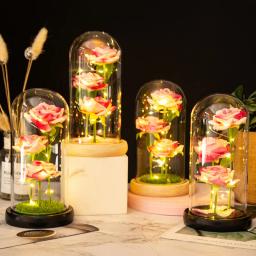 Flores Artificiais LED com Galáxia de Vidro, Flores Preservadas, 3 Rosas, Presente de Dia dos Namorados, Natal e Aniversário para Mulheres, Menina - Image 4