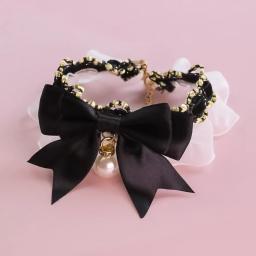 Colar de pérolas de laço bowknot para cachorro, colar bonito, decoração de pescoço doce, gravata de cachorro, babadores para gatinhos, pet suprimentos, preto, nova moda - Image 3