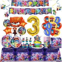 Disney-Decoração De Festa De Aniversário Do Tema De Dentro Para Fora, Louça, Balão, Copo, Prato, Fundo De Banner, Fontes Do Partido - Image 1