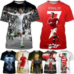 Cristiano Ronaldo estrela do futebol masculino camiseta estampada em 3D, camiseta extragrande, gola O, tops de manga curta, moda verão, nova - Image 1