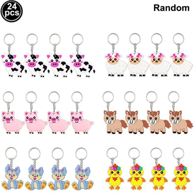 Chaveiro de Presentes com Animais de Fazenda para Crianças, Favoritos de Festa na Estância, Itens para Aniversário e Chá de Bebê, Pacote com 24 Unidades