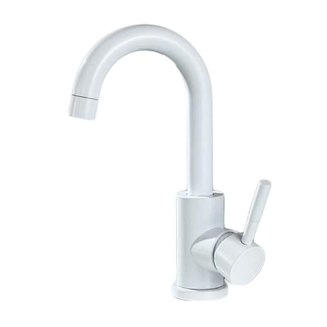 Torneira de Banheiro 304 em Aço Inoxidável com Misturador Quente e Frio, Rotação de 360° e Design Eclético em Preto e Branco