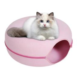Gato túnel cama gato túneis para gatos internos labirinto brinquedo redondo gato túneis feltro natural gato treinamento cesta pet caverna gato suprimentos - Image 2
