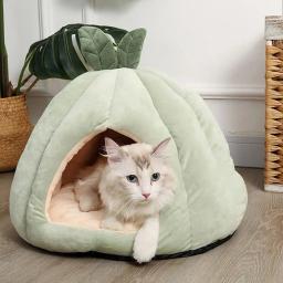 Pet Quente Dormir Ninho Melão Forma Soft Plush Cozy Cave Hideout Casa Pet Supplies Para Indoor Cats Acessórios - Image 2