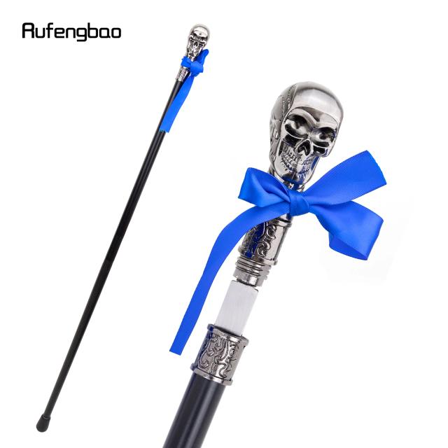 Cabeça de Crânio com Gravata Borboleta e Bastão de Caminhada Articulado de 93cm com Placa Secreta para Cosplay e Autodefesa