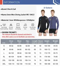 Traje de manga comprida de neoprene masculino, jaquetas de mergulho, mantem terno quente, 3mm, inverno - Image 4