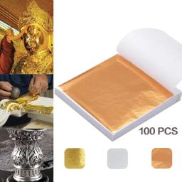 100 pçs arte artesanato design folhas de papel prático puro brilhante ouro prata rosa folha de ouro para dourado diy artesanato festa decoração - Image 4