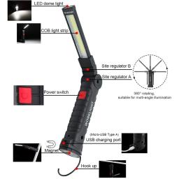 Luz de trabalho multifuncional dobrável, luz de acampamento portátil, lanterna recarregável USB com bateria embutida, lâmpada magnética - Image 2