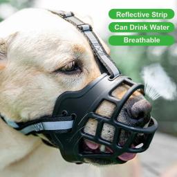 Focinho de cachorro ajustável anti-mordida capa de boca de cachorro com tira reflexiva pode beber água plástico respirável - Image 1