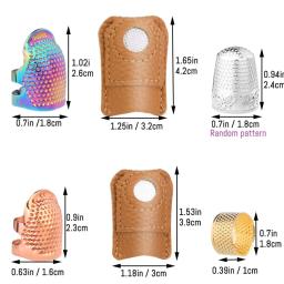 6 pçs dedais de costura à mão de couro metal dedal ajustável dedo escudo anel dedal para diy artesanato ferramenta de costura - Image 2