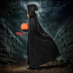 Capa preta com capuz para adultos e crianças, traje cosplay, comprimentos diferentes, traje de desempenho, capa - Image 6