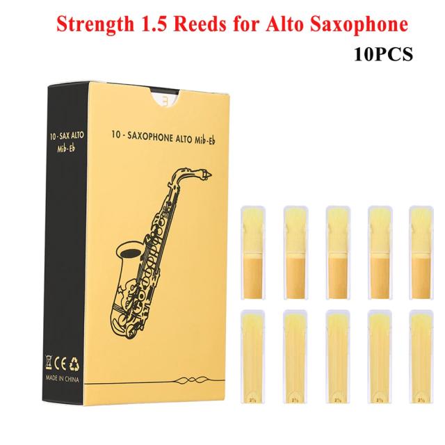 Reeds de Madeira para Saxofone - 10 Peças para Alto, Eb, Bb e Tenor com Forças 1.5, 2.5 e 3.0