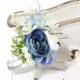 Empoeirado Azul Artificial Flores Casamento Boutonniere Corsage dama Noivo Handmade Acessórios Pulseira Casamento Pinos - Image 2