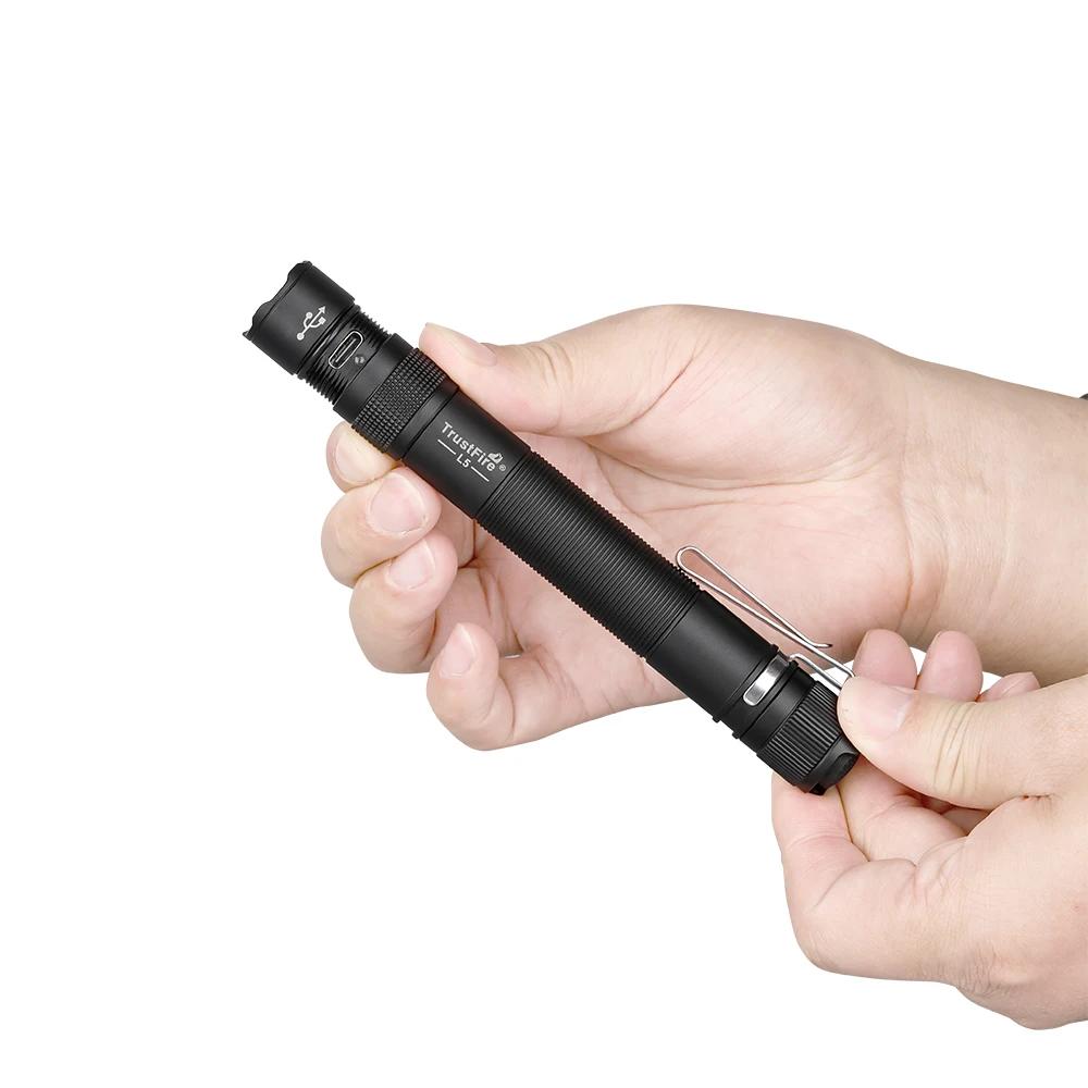 Trustfire l5 1000lm edc lanterna tática usb portátil recarregável tocha mini luz led com clipe traseiro para acampamento de emergência - Image 1