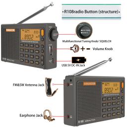 SIHUADON-R-108 Receptor de Rádio Digital Portátil Mini, FM, AM, SW, MW, LW, Ar, Bandas Completas, Estéreo, Bateria, R108 - Image 6