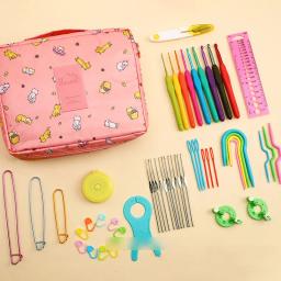Kit de agulhas de crochê colorido para mulheres ganchos de tricô, saco de fios, agulhas, presente para iniciantes, renda, acessórios de costura - Image 2