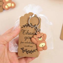 10 pçs lembranças de chá de bebê presentes para guesets urso chaveiro doces sacos de organza com tags crianças aniversário gênero revelar festa decoração - Image 3