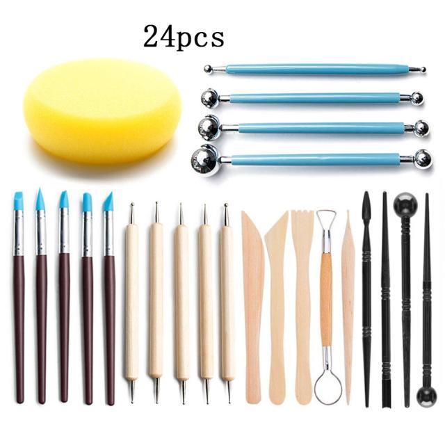 Kit de 24 Ferramentas Profissionais para Escultura em Argila de Polímero e Cerâmica para Artistas e Artesãos